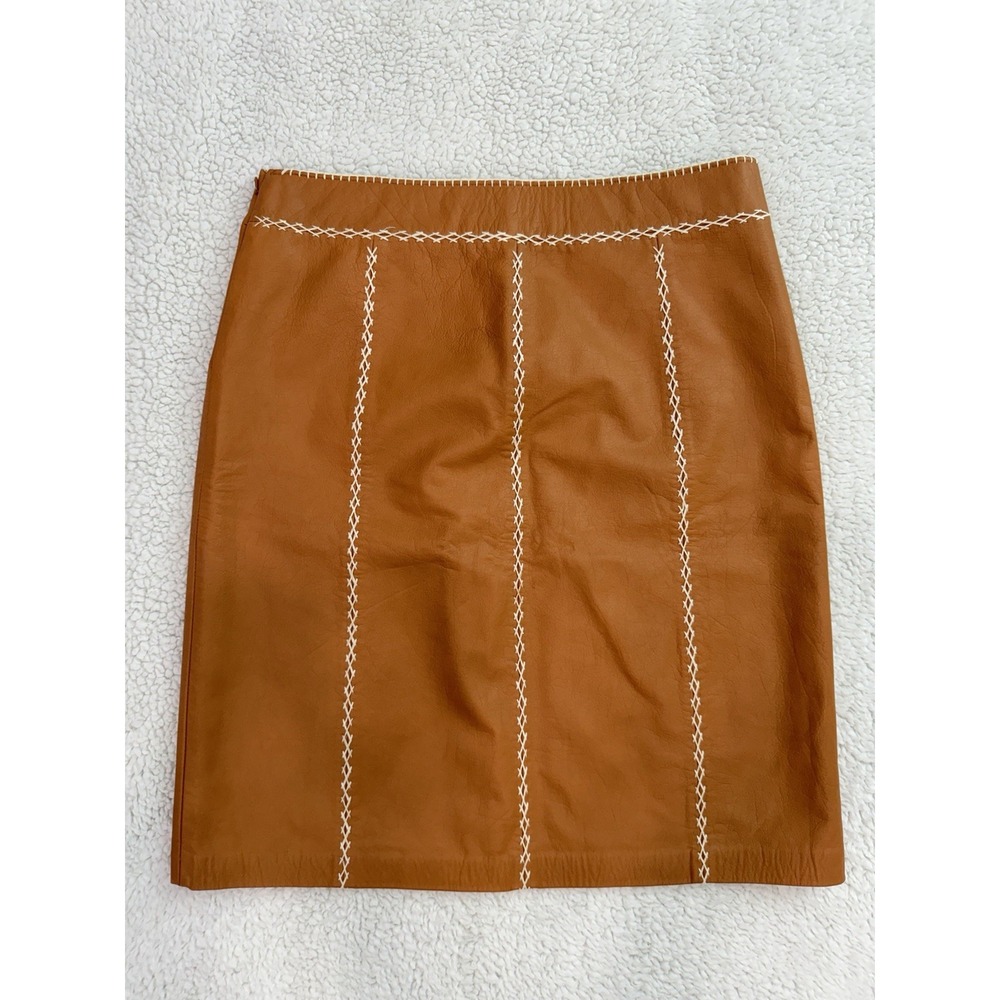 GAP 100% Genuine Leather Mini Skirt Size 8 Brown A-Line Western Y2K NWT - Picture 3 of 7